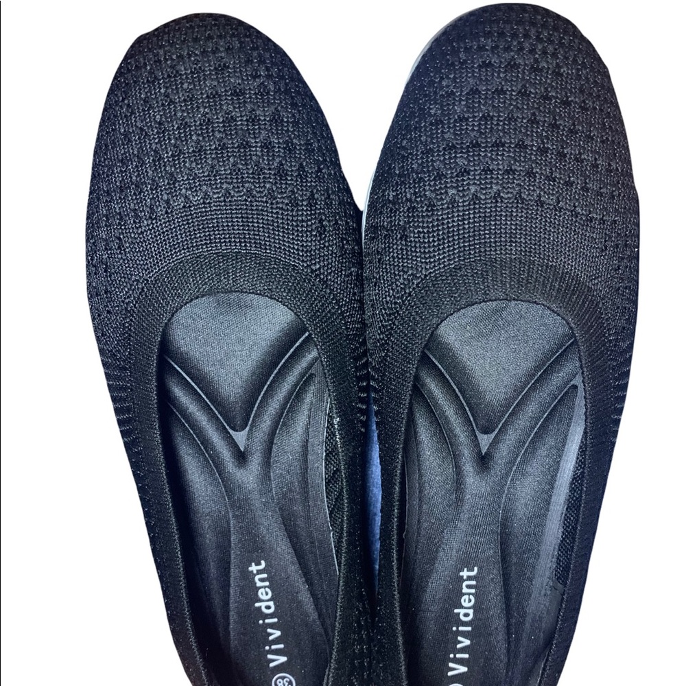 Women’s Knit Ballet Flat Round Toe Slip On Flats Shoes Black Size 7.5